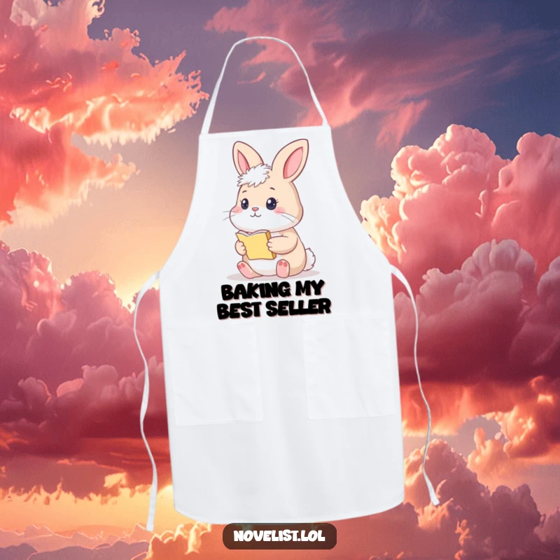 Funny Bunny Apron: A thoughtful bunny holding a tiny manuscript, perfect for contemplative cooks.