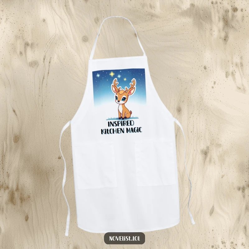 Funny Apron: Deer gazing at stars, inspiration striking, perfect for creative cooking, a functional and funny gift.