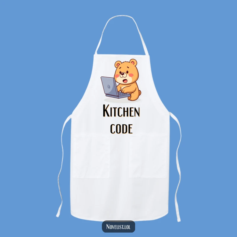 Funny Bear Typing Apron: Cute Kitchen Coder, Adorable Hilarious Gift