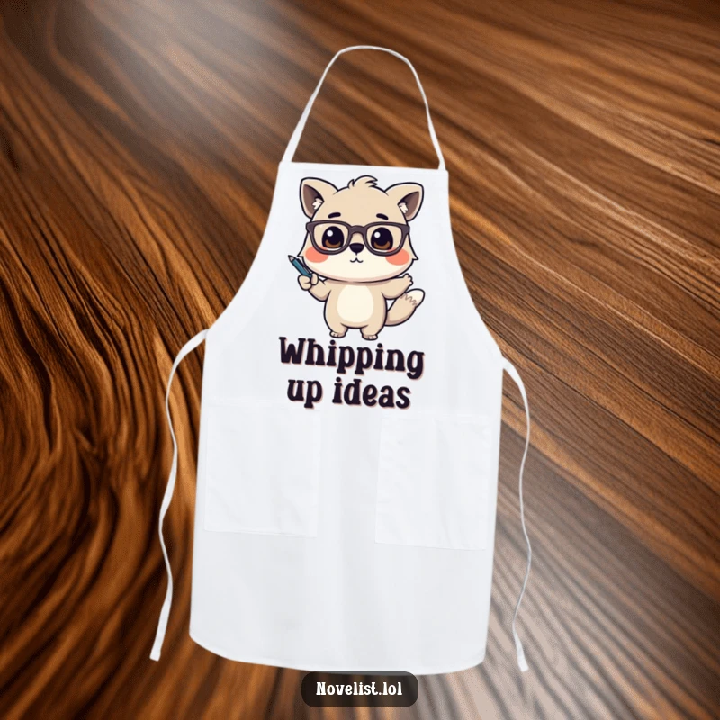 Funny Apron showing a cute animal character with glasses, dramatically gesturing with a pen, perfect for expressive tasks.