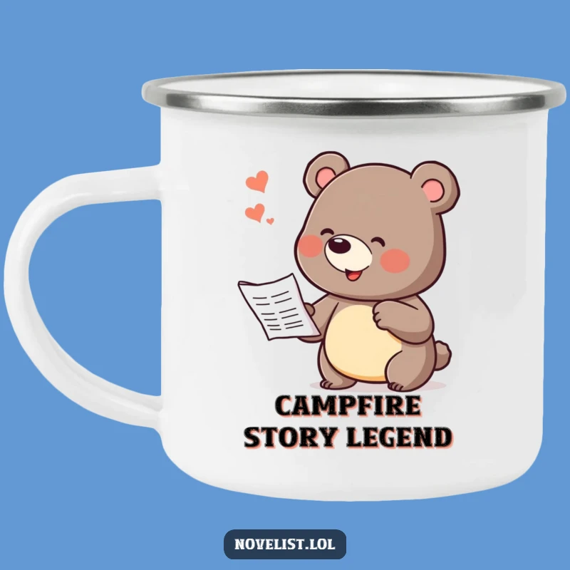 Funny Bear Dictating Story Camping Mug: Adventure Tales and Hot Drinks