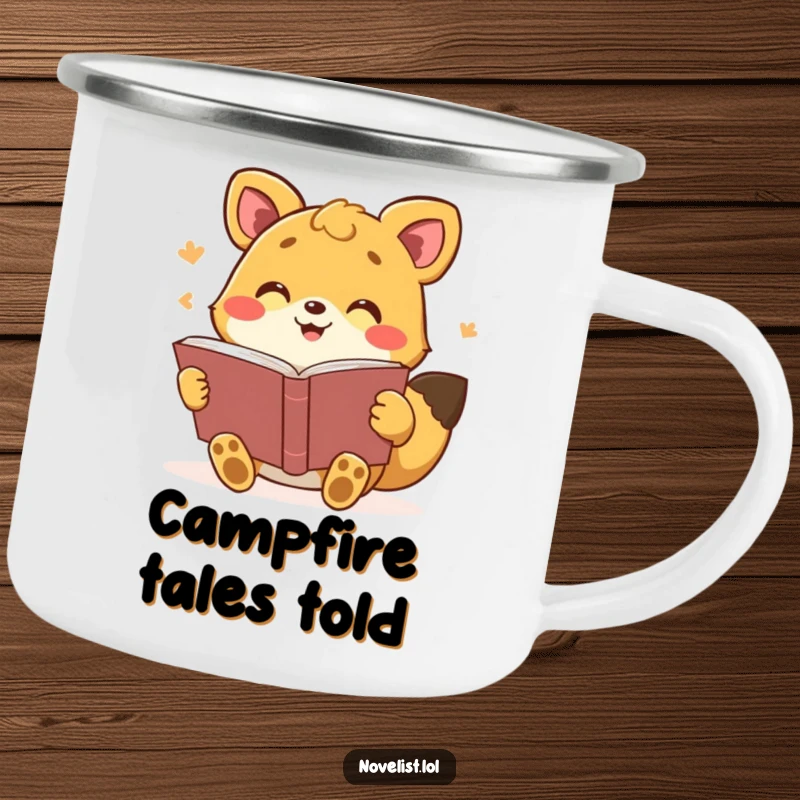 Funny camping mug with an expressive animal reading a book aloud, durable and humorous for outdoor storytelling, a great funny gift.
