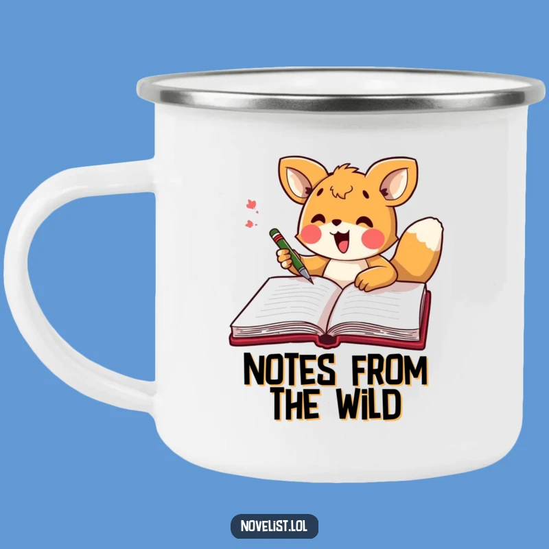 Funny Campfire Sketch Mug: Excited animal scribbling, outdoor art gift.