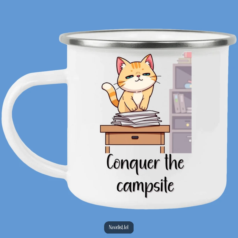 Funny Cat Camp Mug: Determined Sips in the Wild