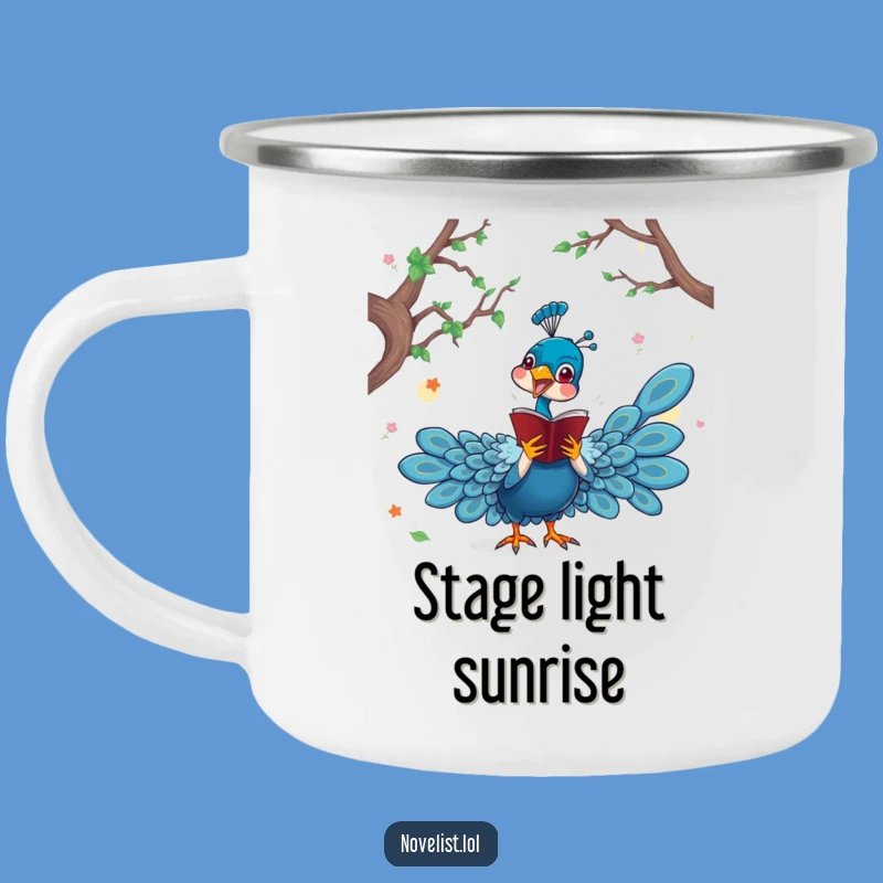 Funny Peacock Novel Camping Mug - Dramatic Sips for Outdoor Readers