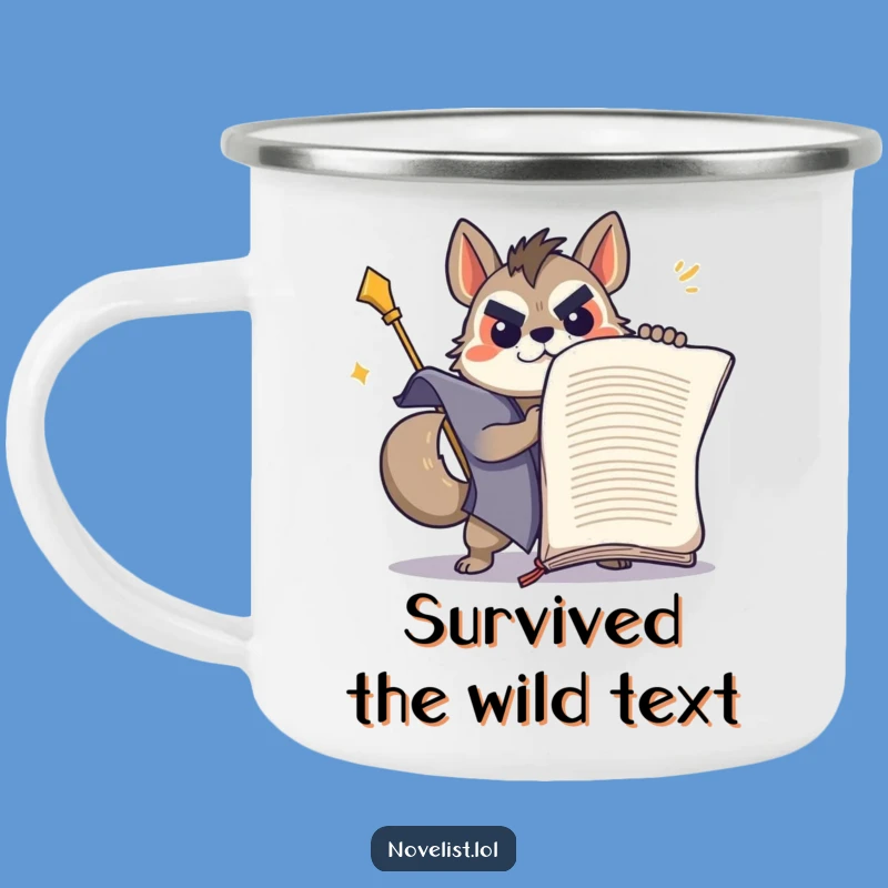 Funny Determined Animal Writer Enamel Camping Mug: Write Your Adventure!