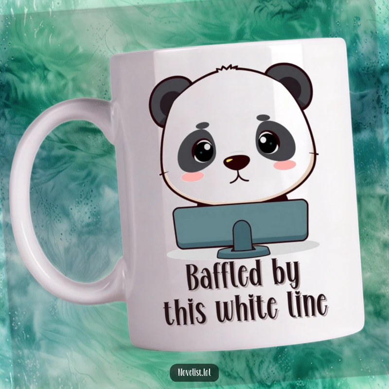 Funny panda character intently focused on a blinking computer cursor, symbolizing concentration and humor for coders.