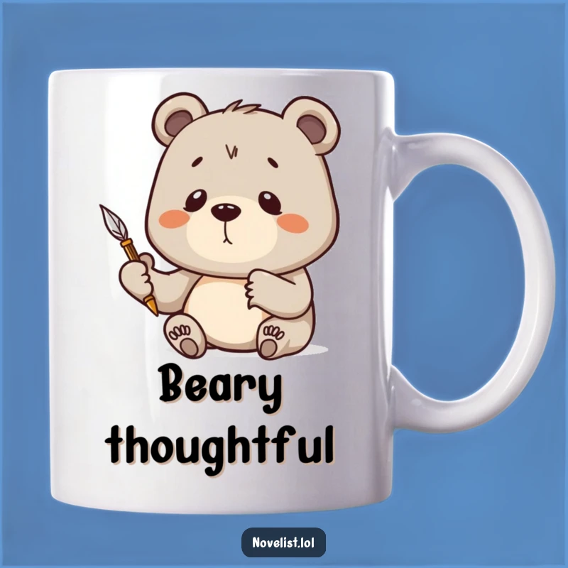 Funny Determined Bear Quill Mug: Hilarious Writer's Gift for Thinkers