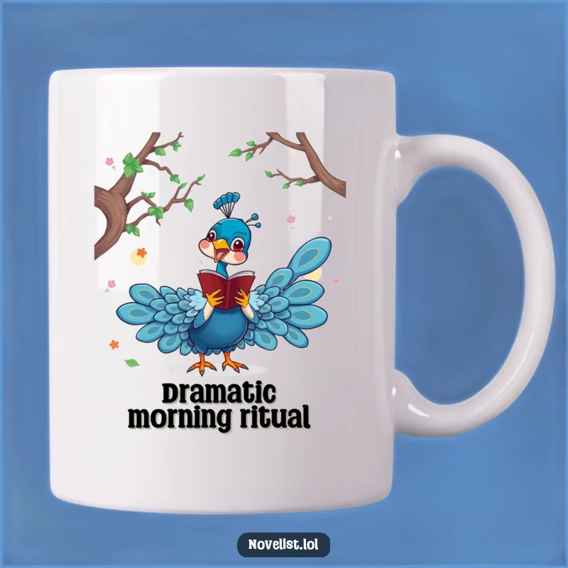 Funny Peacock Novelist Mug - Dramatic Performer's Perfect Gift for Readers