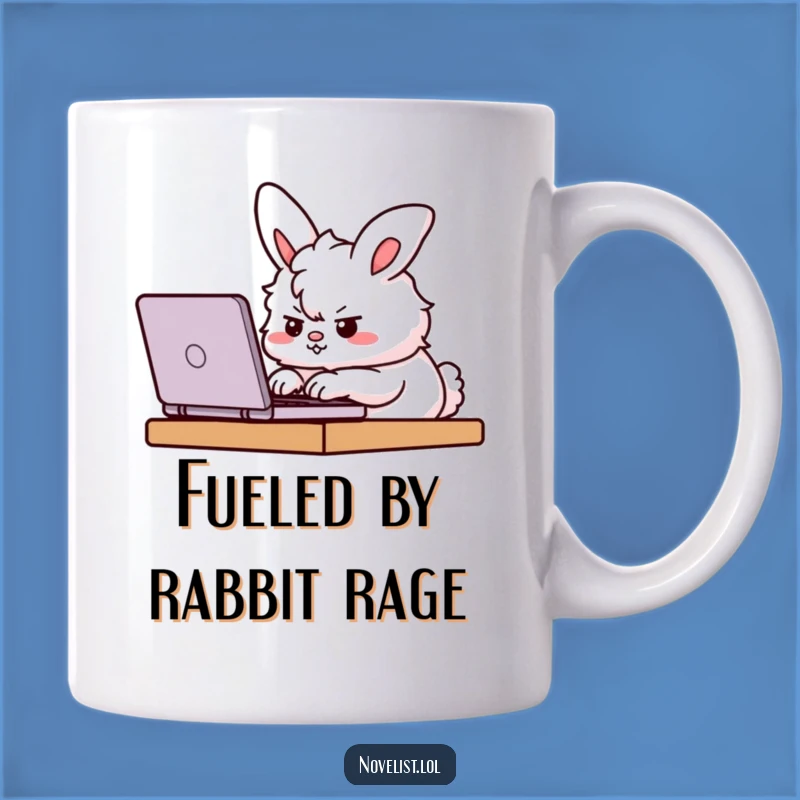 Funny Determined Bunny Mug - Furious Typing Action, Perfect Funny Gift for Hustlers