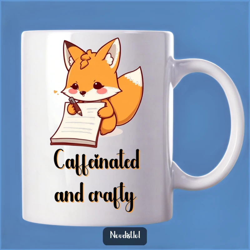 Funny Fox Scribbling Mug: Enthusiastic Note-Taker's Humorous Gift Idea