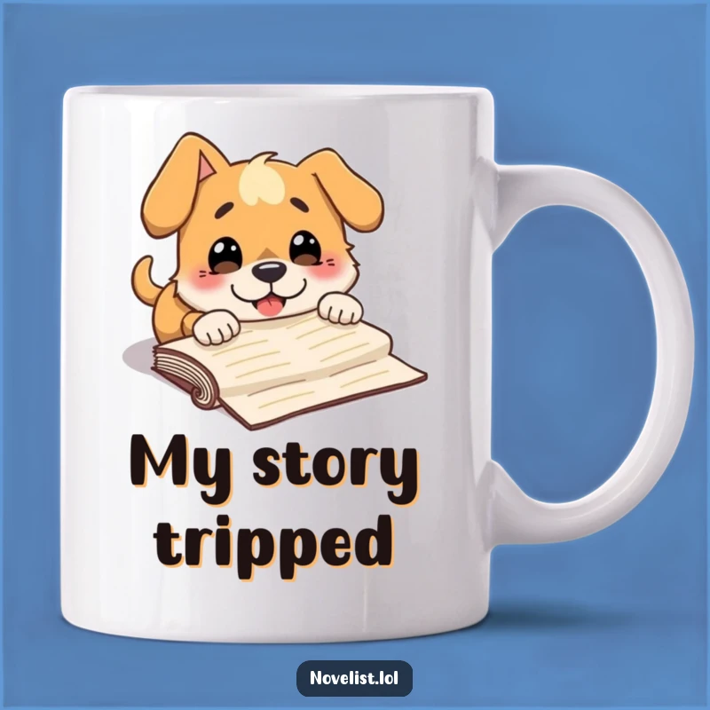 Funny Surprised Dog Manuscript Mug: Clumsy Character's Hilarious Oops Gift