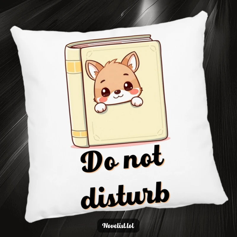 Funny pillow with a cute animal peeking from behind a book, adding comfort and humor to any room, a great funny gift.