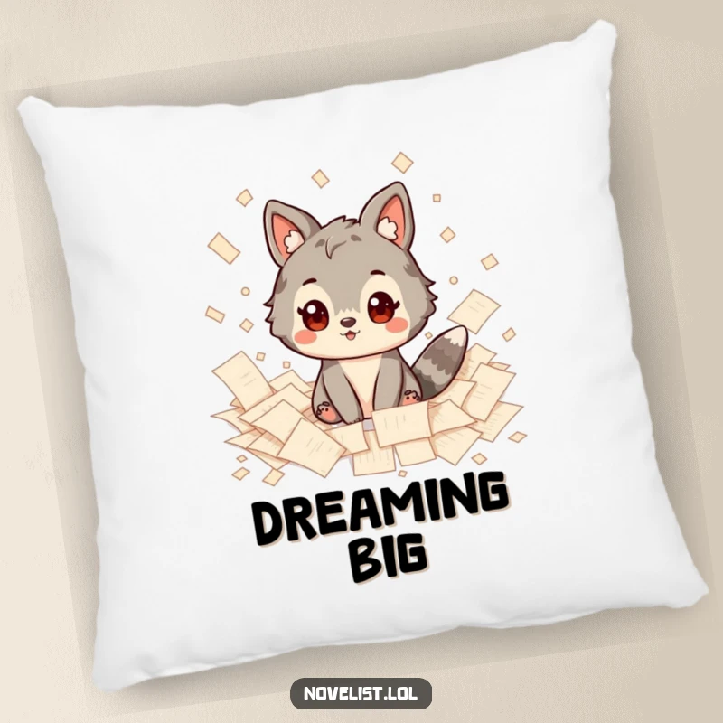 Funny Pillow: Soft cushion featuring an inspired animal character surrounded by a flurry of papers, adding a humorous and cozy touch.