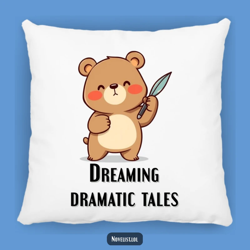 Funny Scribe Pillow: Cheerful Bear With Quill - Cozy & Hilarious Accent for Your Nook