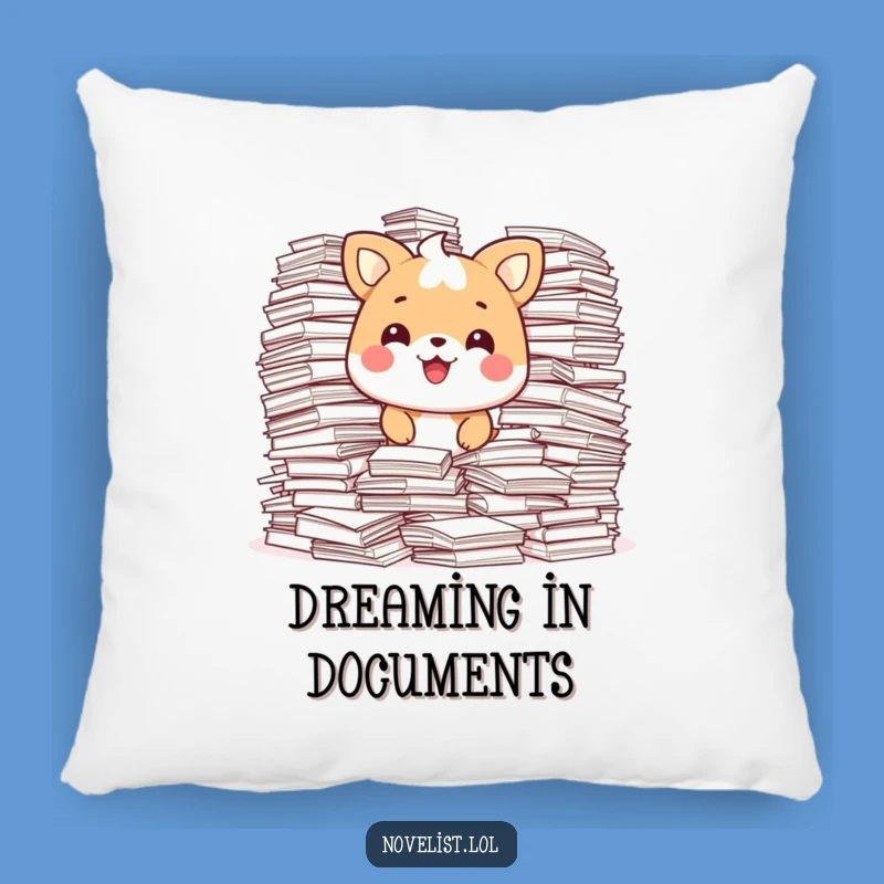 Funny Work Pillow: Animal Happy with Paper Piles, Comfy Funny Gift