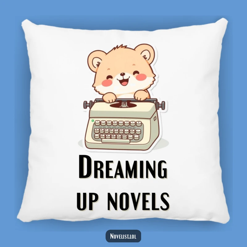 Funny Typewriter Pillow: Fuzzy animal typing happily, cozy accent gift.