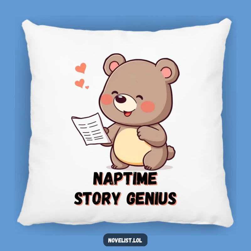 Funny Bear Dictating Story Pillow: Cozy Comfort with Hilarious Literary Flair