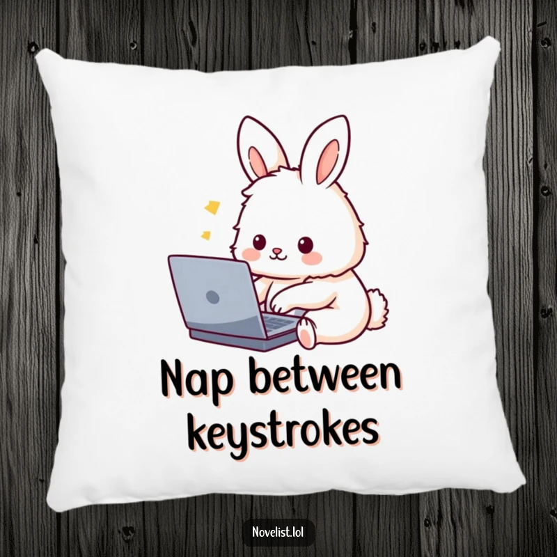 Funny Pillow: Features a cute, fluffy rabbit character typing on a laptop, designed for comfort and delivering a humorous, tech-themed charm.
