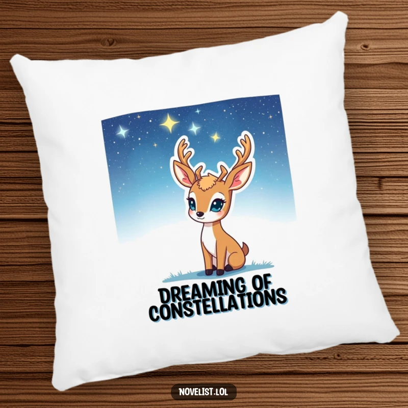 Funny Pillow: Soft comfort featuring a deer gazing at stars, inspiration striking, ideal for cozying up with big ideas, a great funny gift.