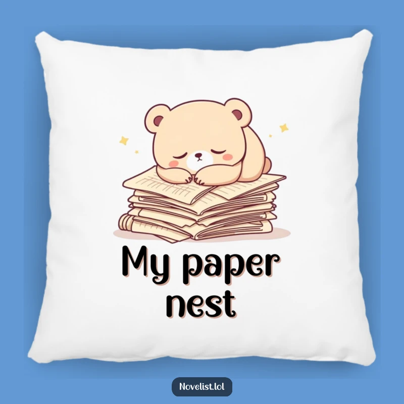 Funny Bear Pillow: Sleepy Character's Comfort, Cozy Literary Funny Gift