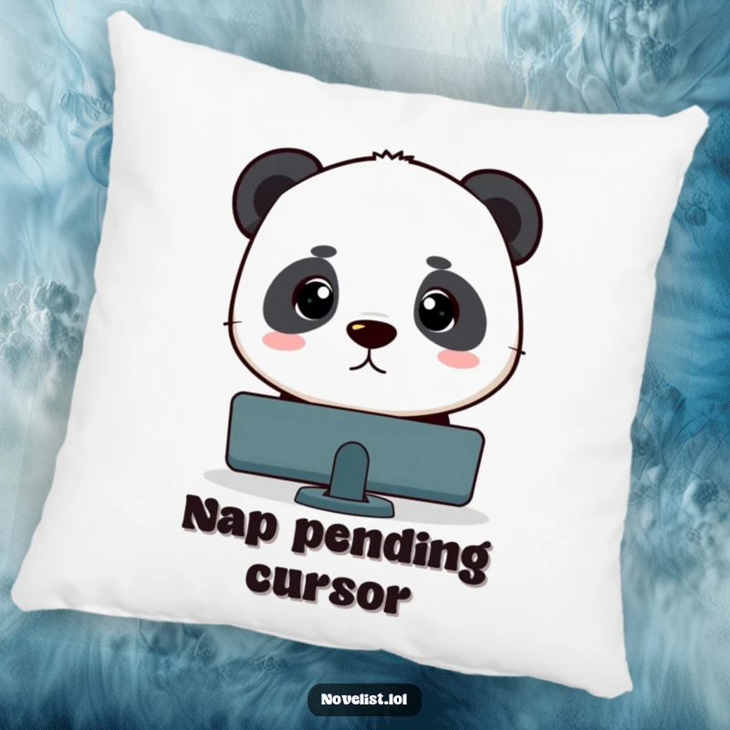 Funny panda peeking intently at a blinking cursor, a soft and humorous decorative pillow for tech lovers.