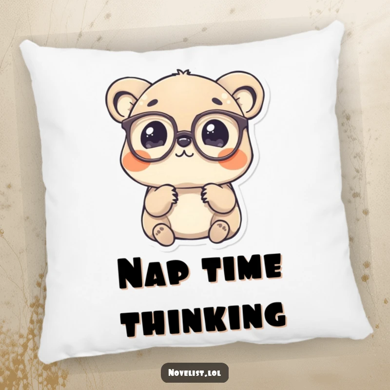 Funny Pillow: Spectacled animal contemplating a word, offering cozy comfort and intellectual charm.