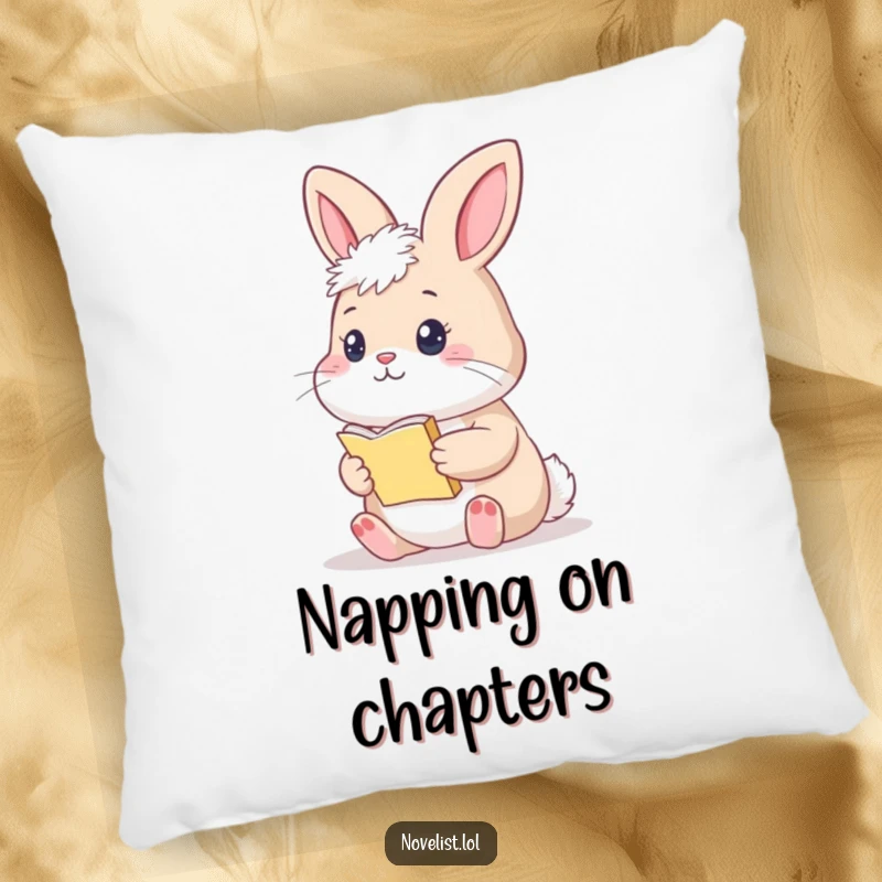 Funny Bunny Pillow: A thoughtful bunny holding a tiny manuscript, offering soft contemplation and charm.