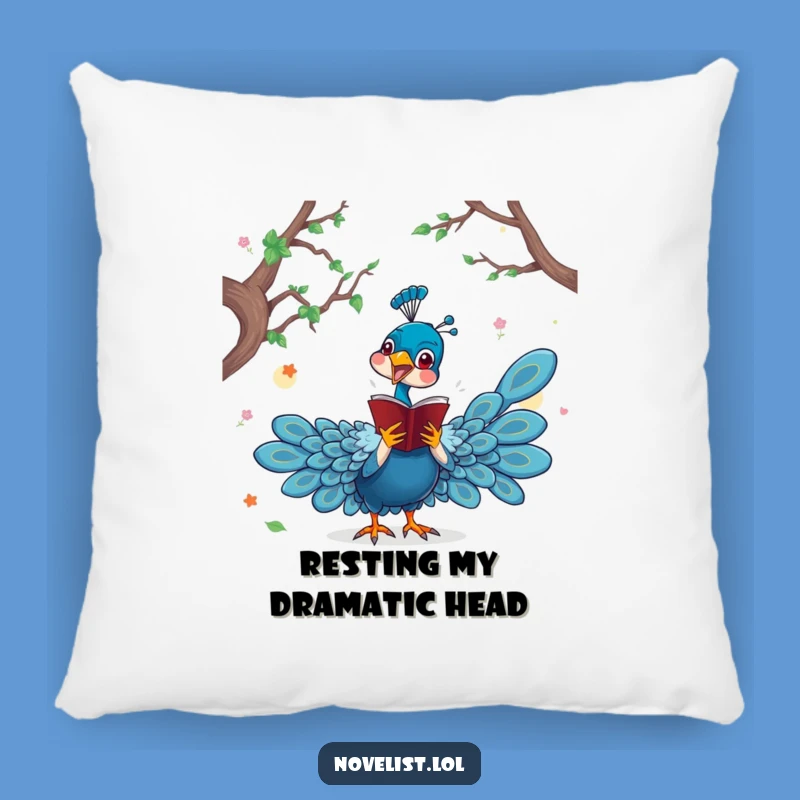 Funny Peacock Novel Pillow - Dramatic Comfort for Bookish Thespians