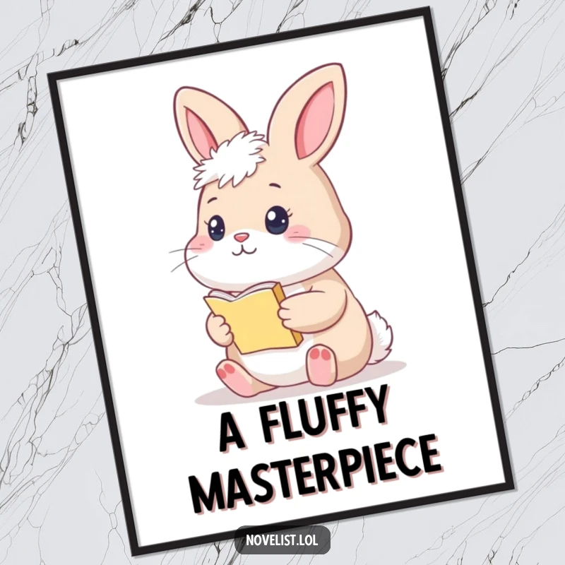 Funny Bunny Digital Art Print: A thoughtful bunny holding a tiny manuscript, perfect for literary-themed decor.