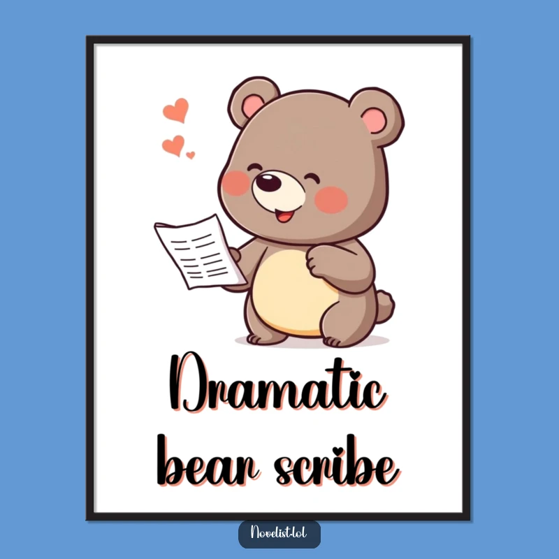 Funny Bear Dictating Story Digital Art Print: Hilarious Wall Decor for Any Room