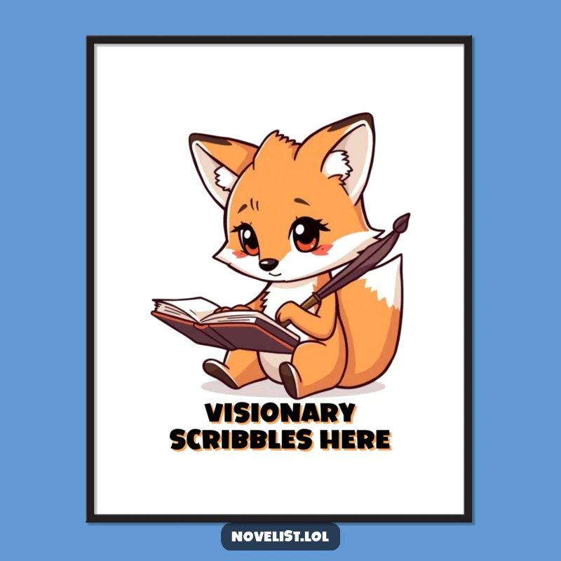 Funny Creative Fox Writer Digital Art - Instant Focused Charm!