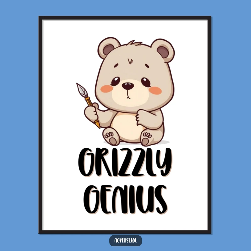 Funny Determined Bear Quill Digital Art: Instant Inspiration for Walls