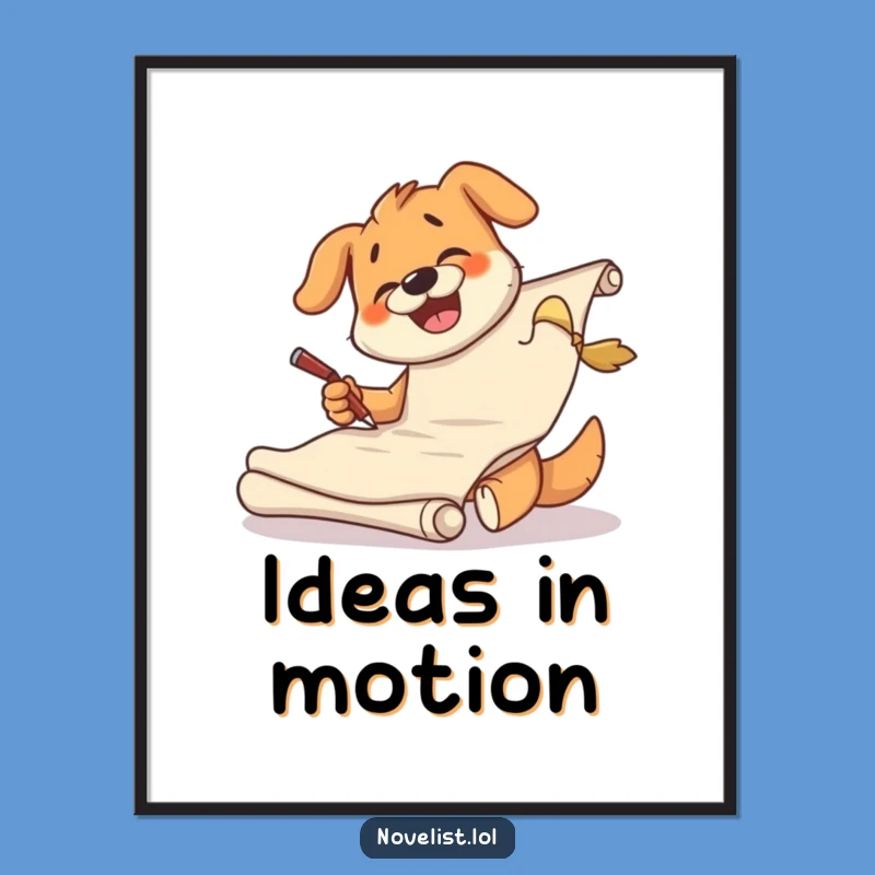 Funny Dog Scribe Digital Art - Giggling Pup's Creative Scroll Print