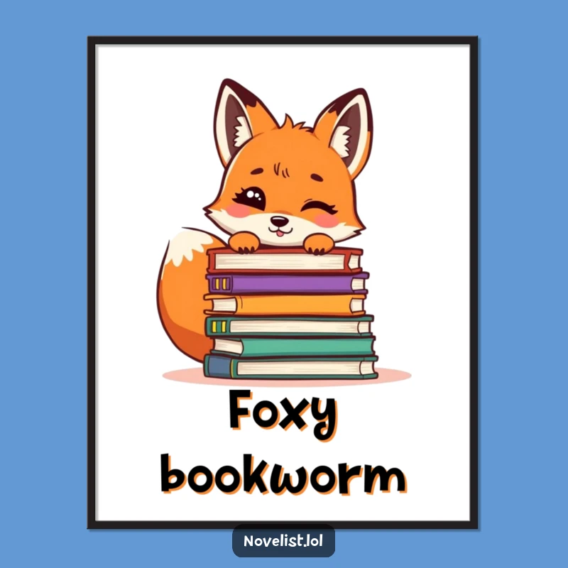 Funny Giggling Fox Bookworm Digital Print: Instant Art for Your Cozy Space