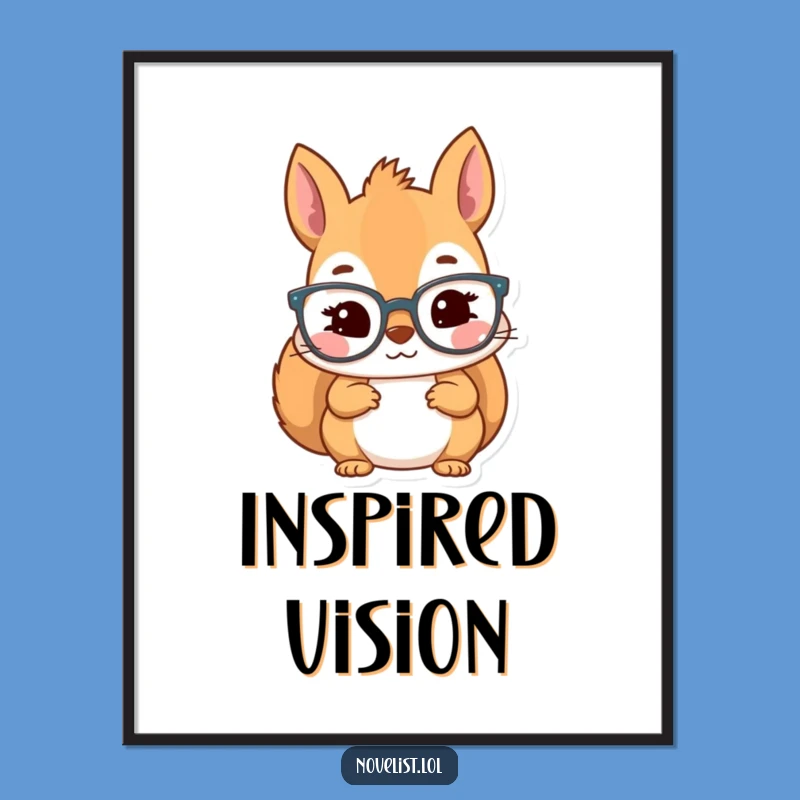 Funny Kawaii Squirrel Scholar Digital Art: Inspired Reader's Print Gift