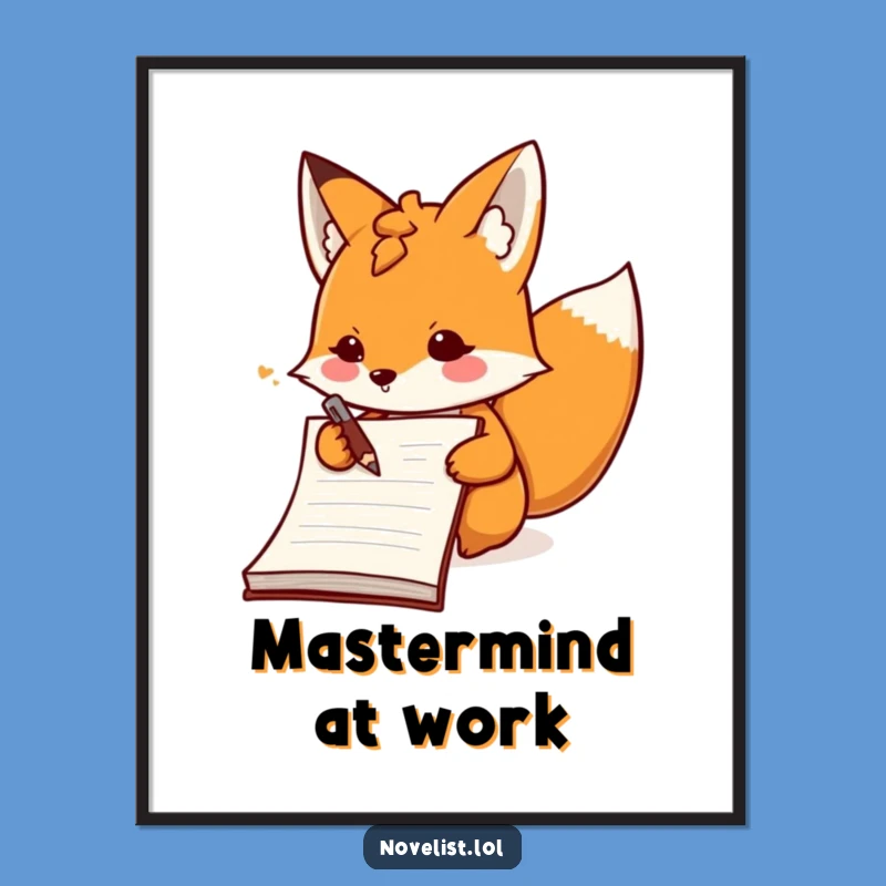 Funny Fox Scribbling Digital Art: Energetic Note-Taking and Humorous Decor