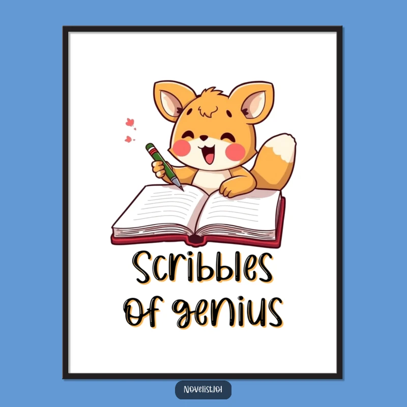 Funny Scribbler Animal Digital Print: Excited character scribbling, instant decor gift.