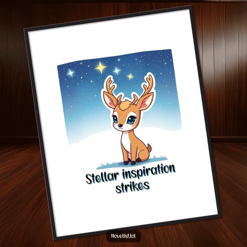 Funny Digital Art Print: Deer gazing at stars, inspiration striking, perfect for contemplative wall decor, a versatile and funny gift.