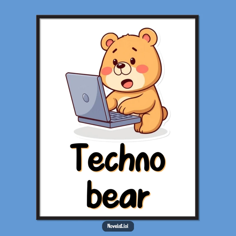 Funny Bear Typing Digital Art: Instant Tech Decor, Perfect Hilarious Gift