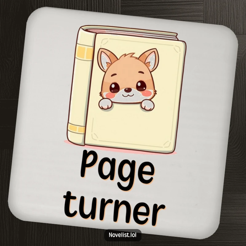 Funny coaster with an animal peeking from behind a book, protecting surfaces with charm, a delightful funny gift.