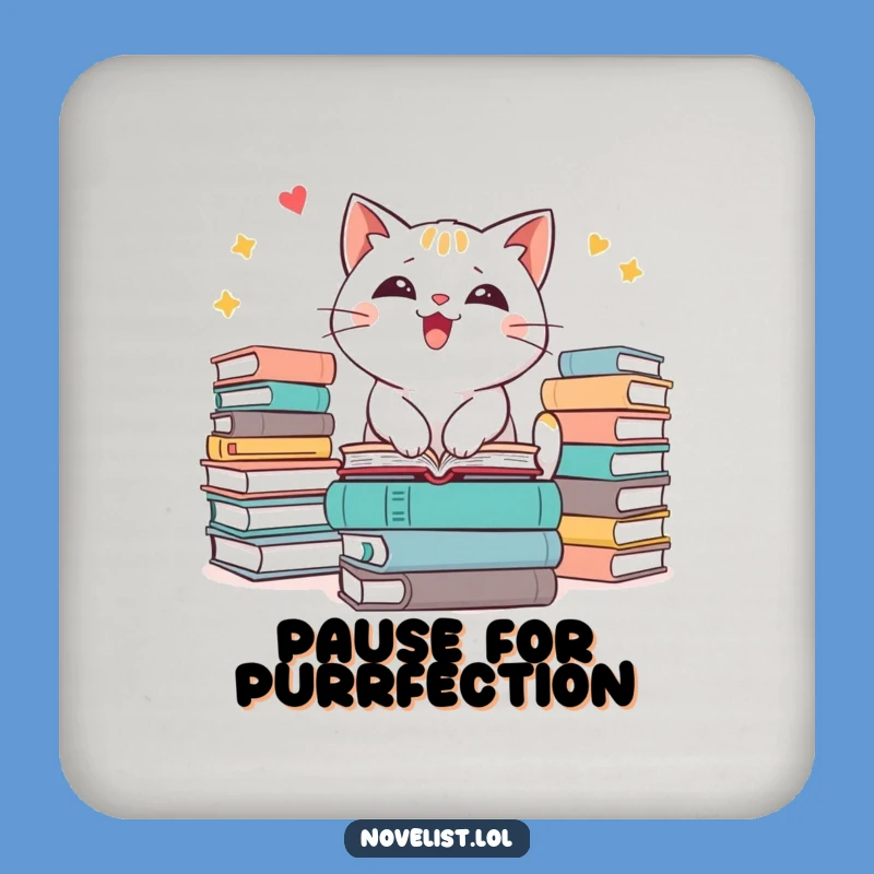 Funny Cat Book Lover Coaster - Excitable Feline Decor for Tables