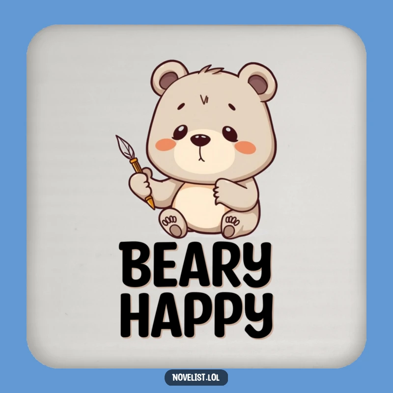 Funny Determined Bear Quill Coaster: Protect Surfaces with Thoughtfulness