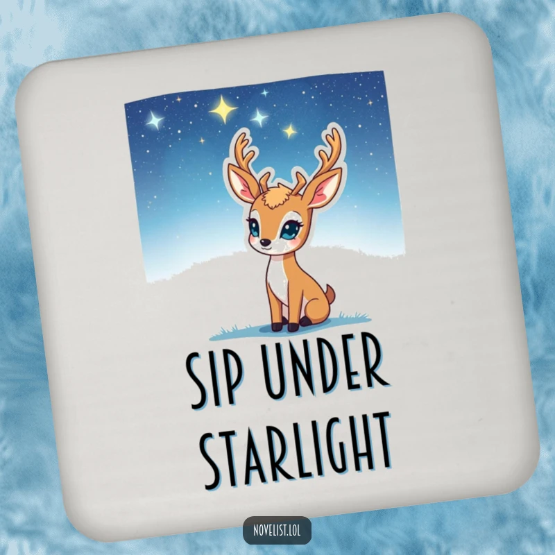 Funny Drink Coaster: Deer gazing at stars, inspiration striking, protecting surfaces with contemplation, a practical and funny gift.