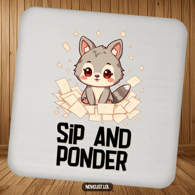 Funny Coasters: Set featuring an inspired animal character surrounded by scattered papers, adding a humorous and artist-inspired touch to tables.