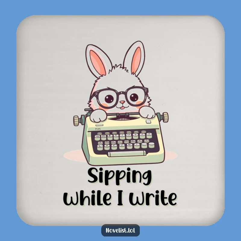 Funny Rabbit Typewriter Coaster Set: Protect Surfaces with Literary Style