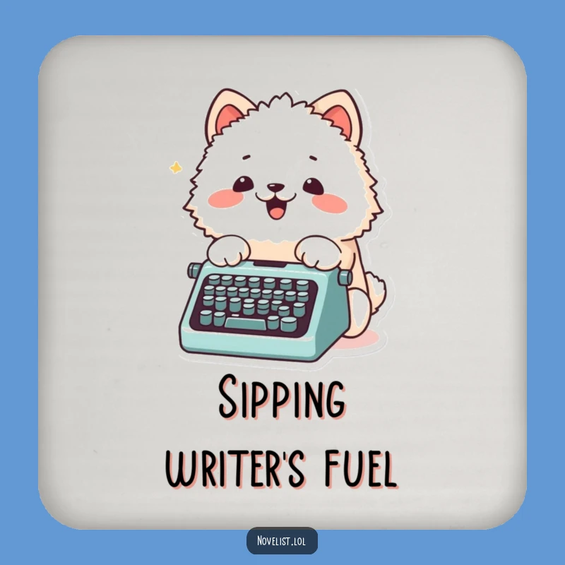 Funny Typing Coaster: Fluffy Animal Writes, Protect Surfaces Funny Gift