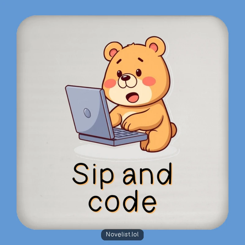 Funny Bear Typing Coaster: Protect Surfaces with Tech Charm, Hilarious Gift