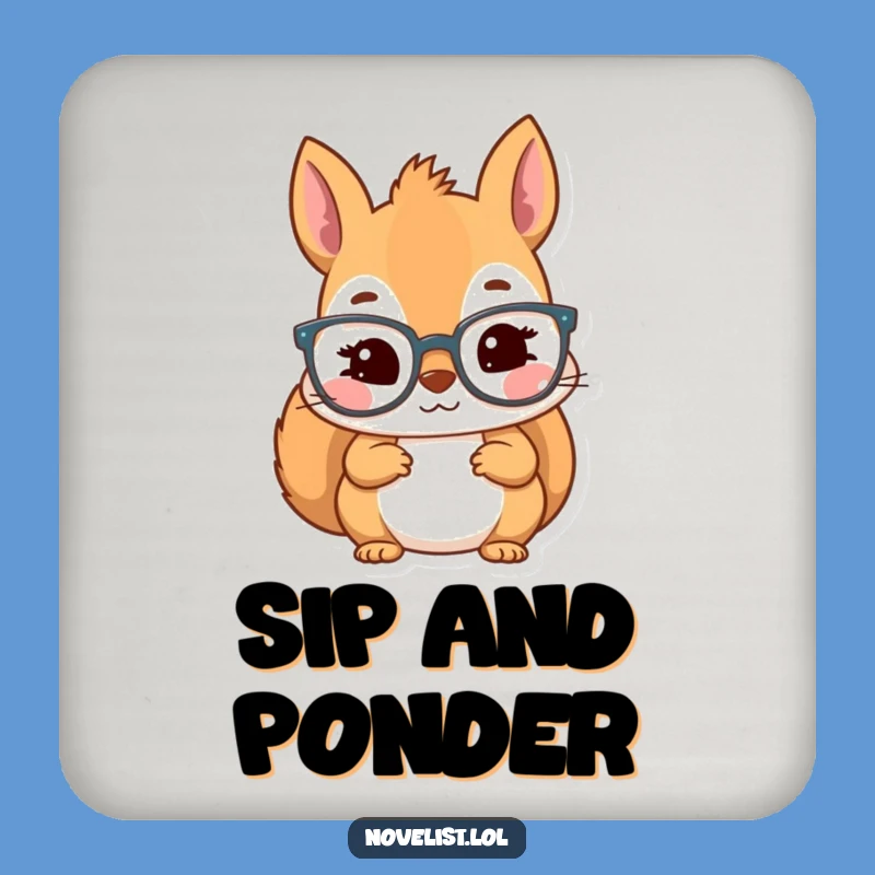 Funny Kawaii Squirrel Scholar Coaster: Inspired Reader's Drink Gift