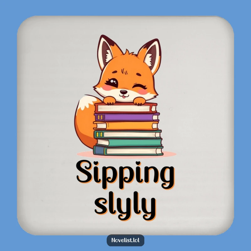 Funny Giggling Fox Bookworm Coaster: Protect Surfaces with Literary Fun
